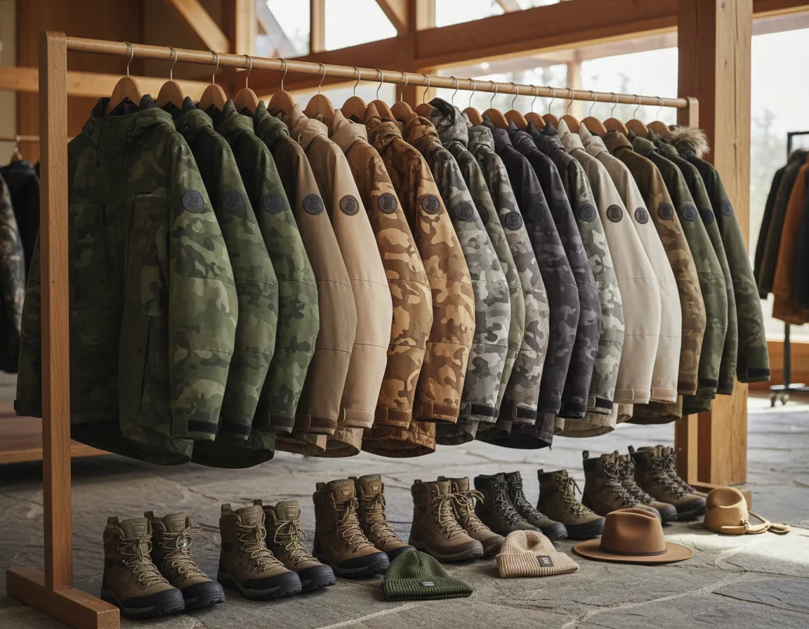 Technical outdoor jackets and apparel in the Clothing department